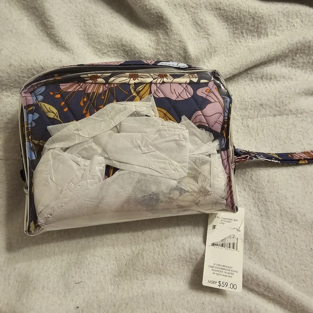 Vera Bradley Coffee Garden 3 Piece Clear Cosmetic Set